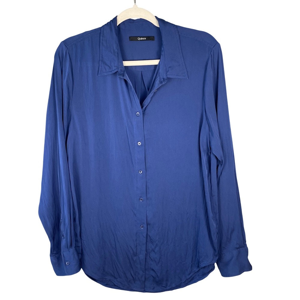 Quince Silk Stretch Shirt Womens XL Blue Long Sleeve Button Down Blouse Capsule